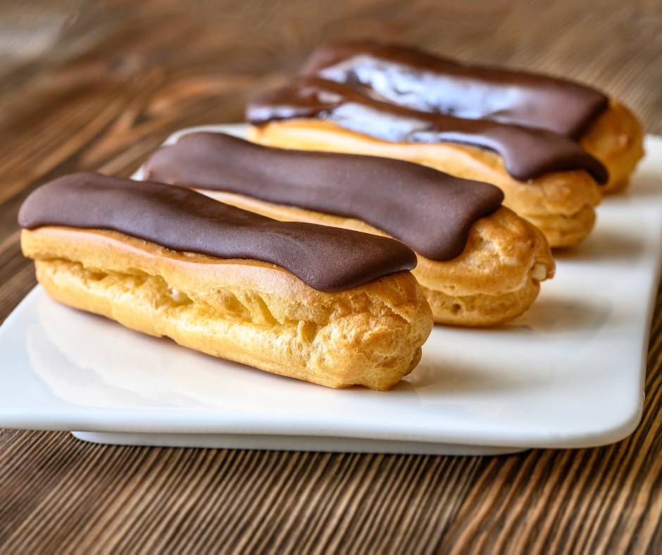 The Eclair - a puffed pastry with a chocolate layer on the top. It is a must-try dessert in Paris