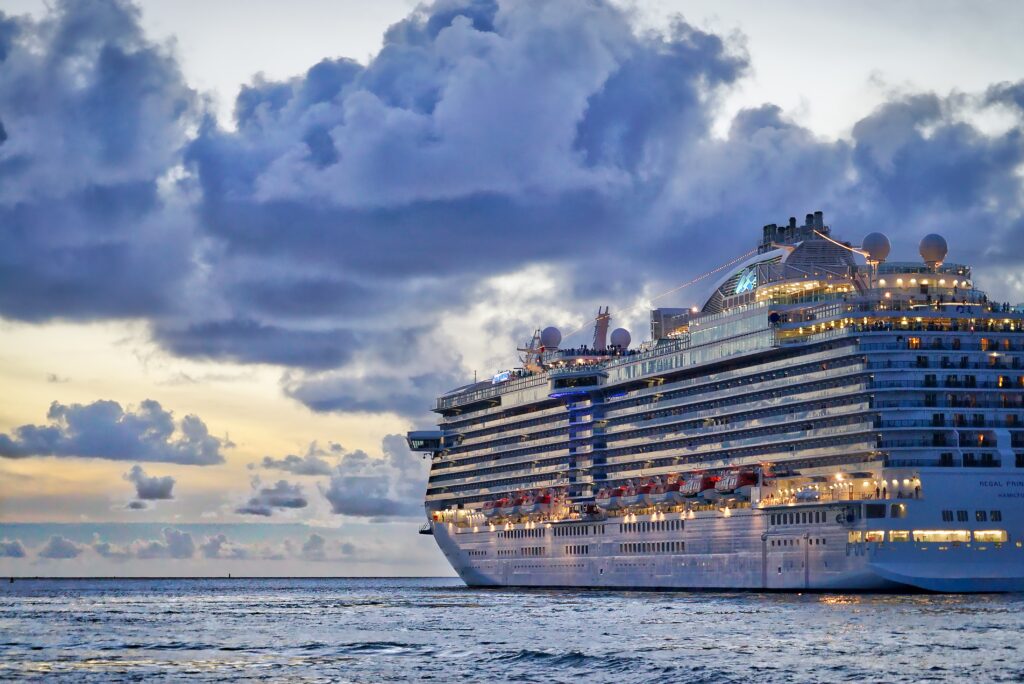 A cruise ship sailing.