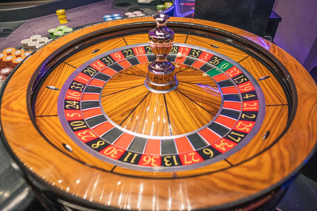 Roulette wheel in the casino of a cruise ship.