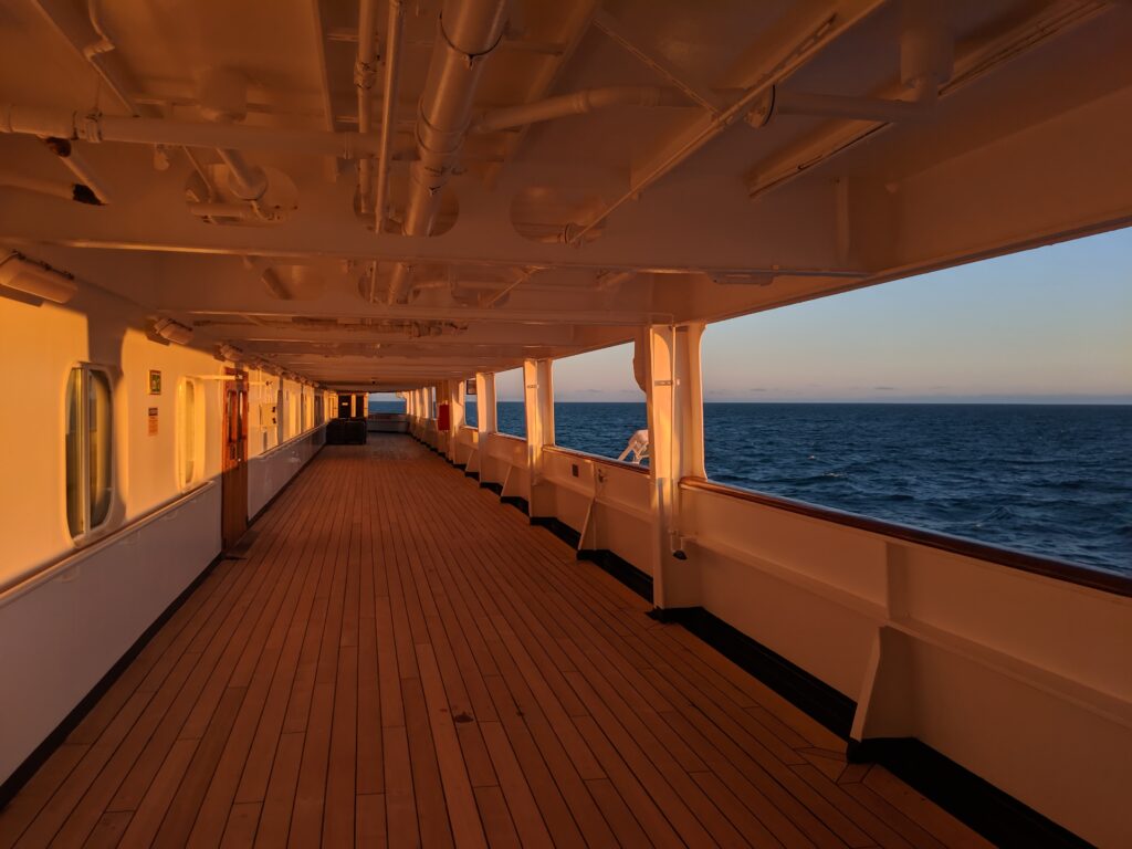 An empty deck on a cruise ship.