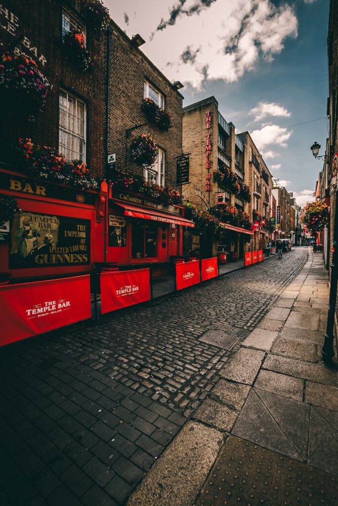 Road in front of Temple Bar in Dublin