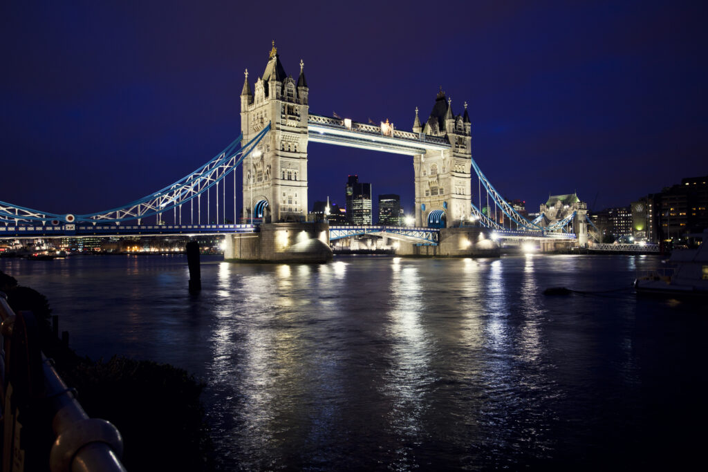 London bridge lit up at night