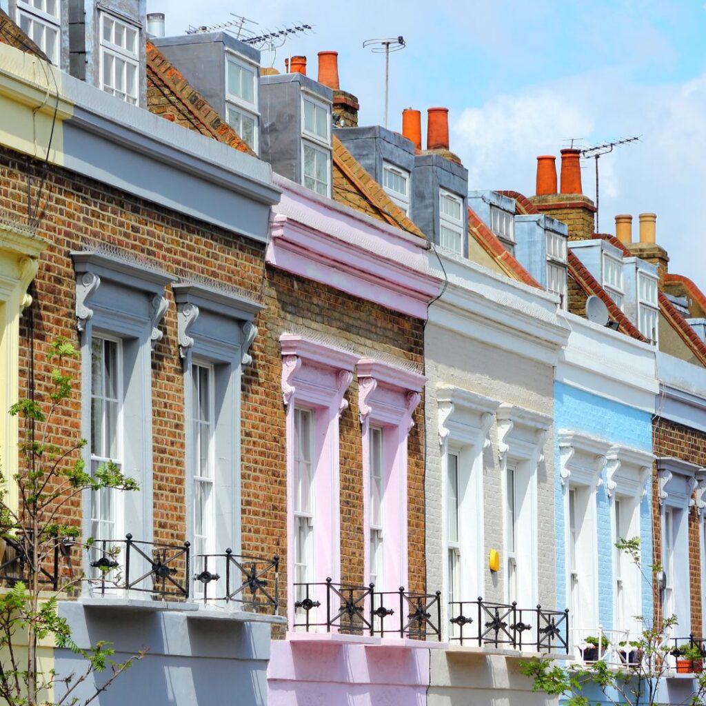 Some colorful buildings in Camden, which is a trendy neighborhood in London.
