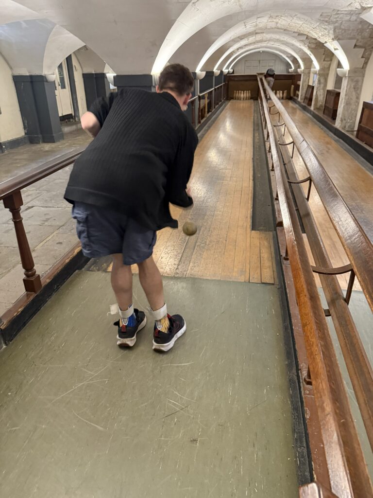 The bowling alley behind the chapel