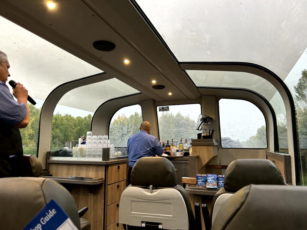 Bar car on the Alaska cruisetour glass dome train to Talkeetna