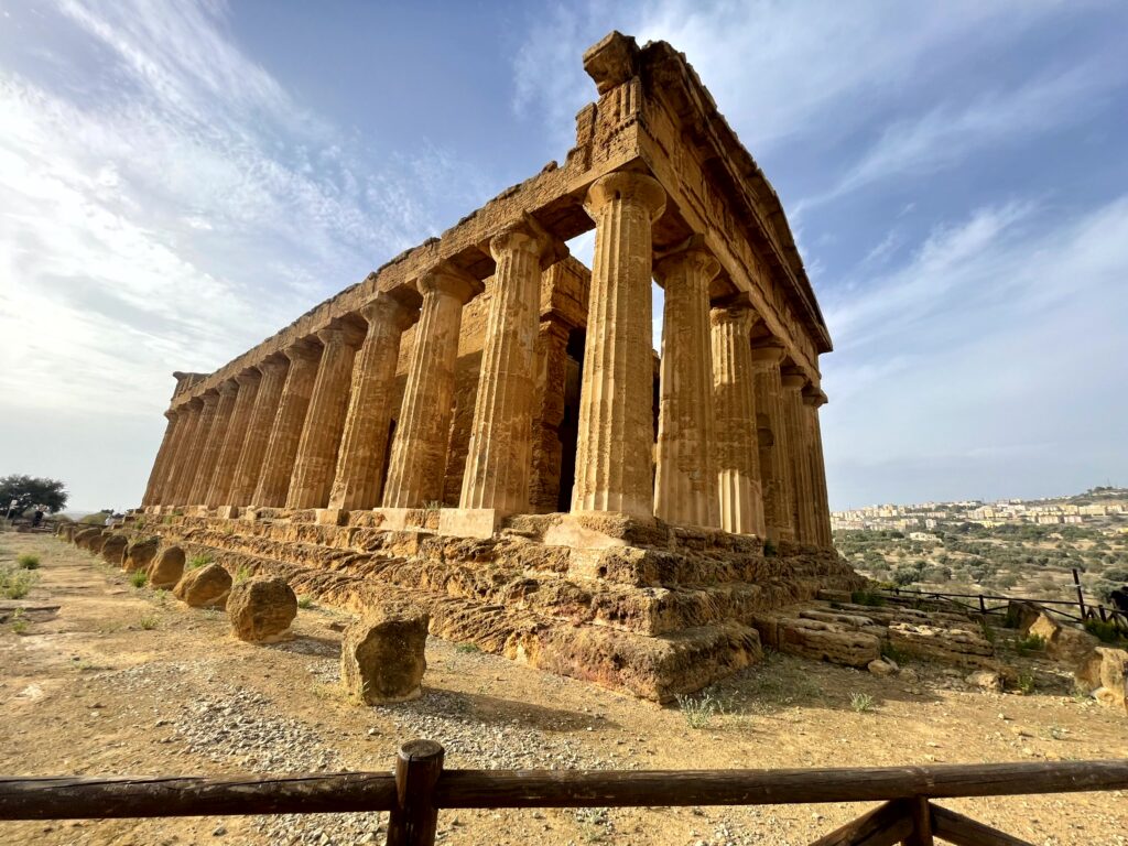 Ancient Greek temple ruins at the Valley of the Temples in Agrigento, Sicily.