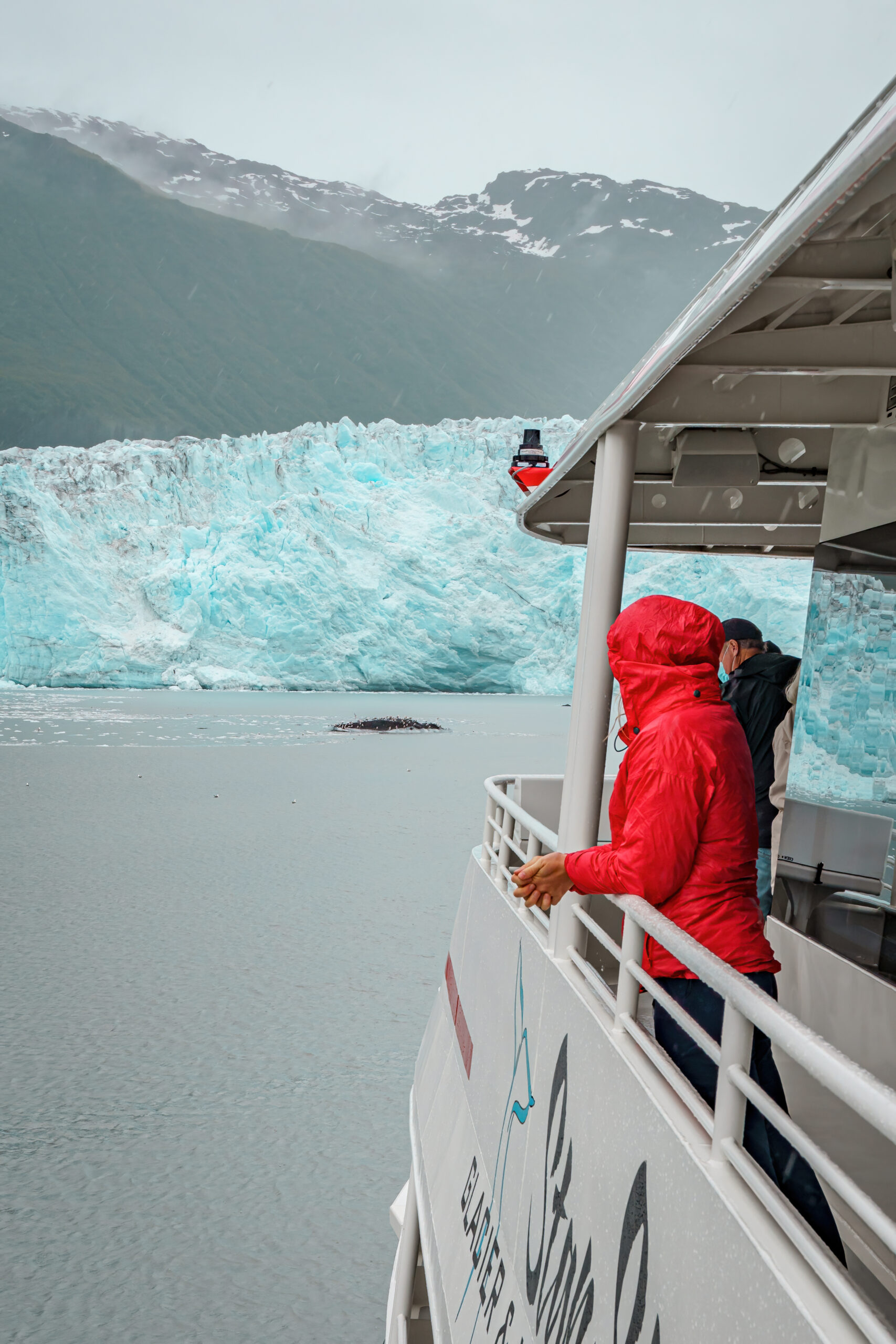 In the Glacier Bay section (calving glacier): "A tidewater glacier calving into the sea, viewed from a small ship on an Alaska expedition cruise."
